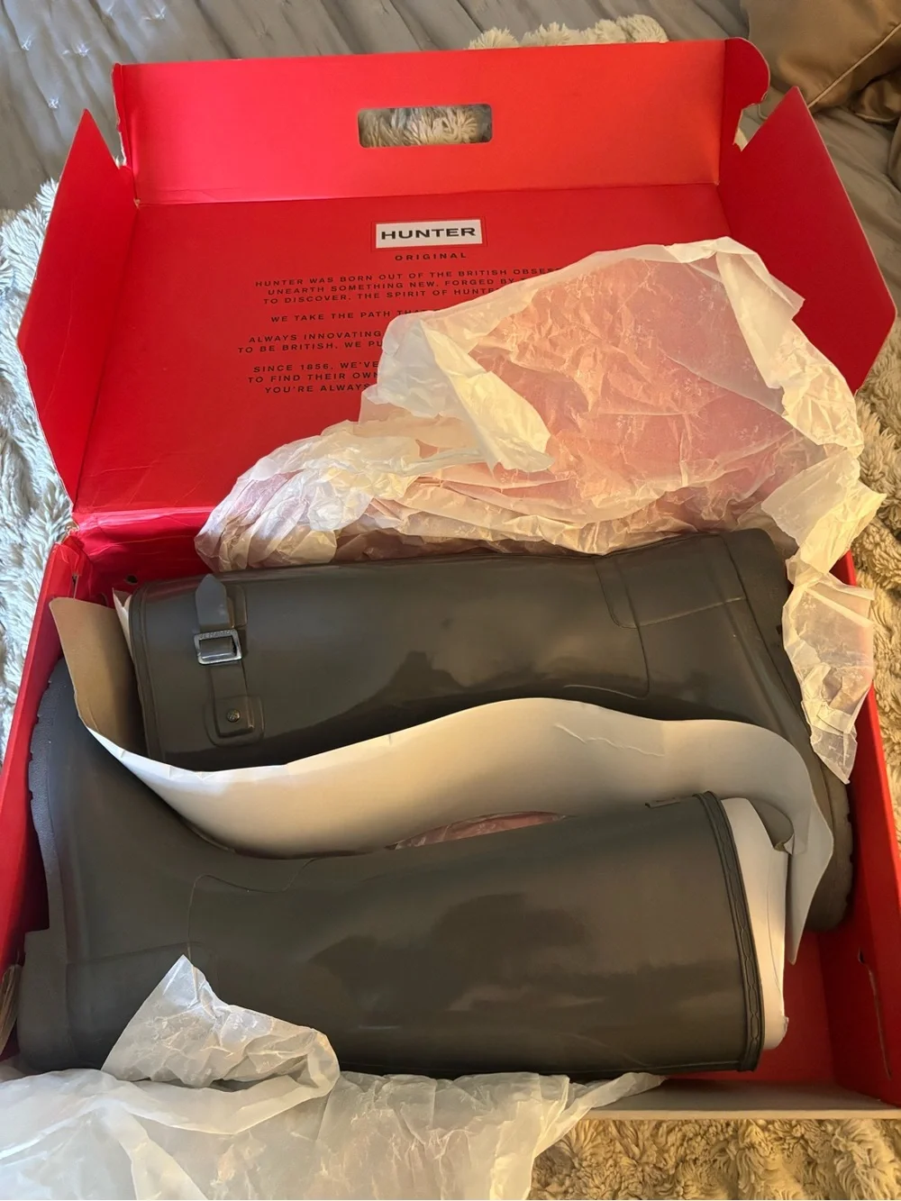 Hunter Classic Women's Grey Waterproof Refined Gloss Tall Rain Boots